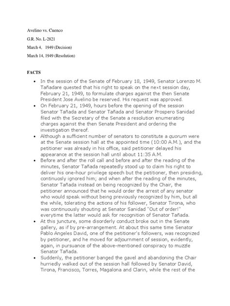 avelino vs cuenco case digest|Case Digest: Avelino vs Cuenco .